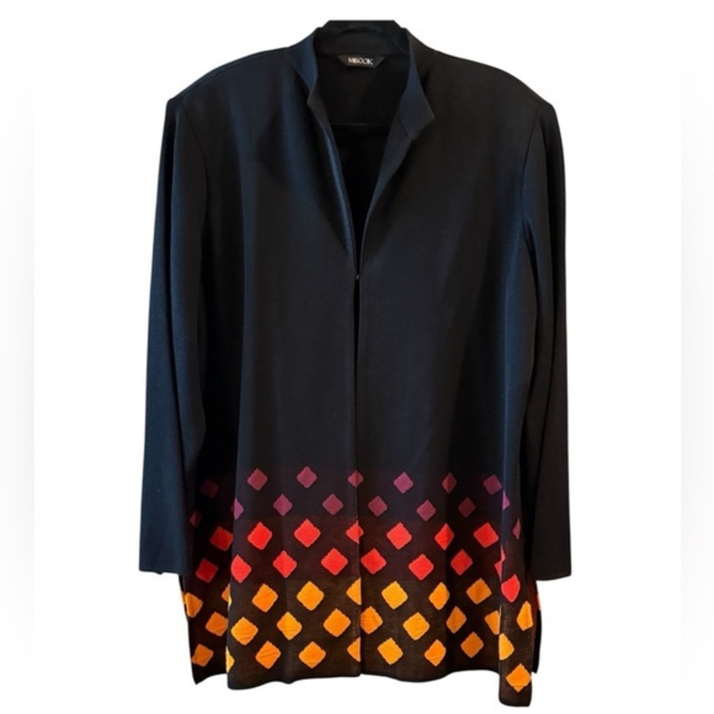 Misook Black Diamond Multicolor Single Clasp Open Art to Wear Cardigan OX
